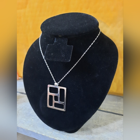 Vintage Sterling Silver Modernist Geometric Necklace - Picture 2 of 13